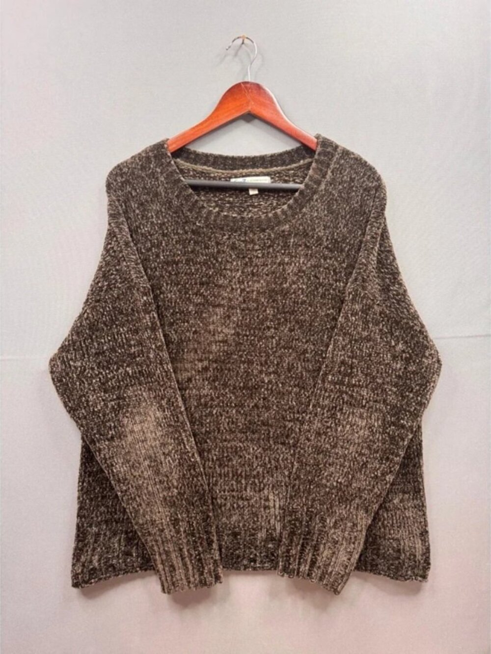 Seven7 Chenille Sweater Women Brown Marled Oversized Knit Pullover Large